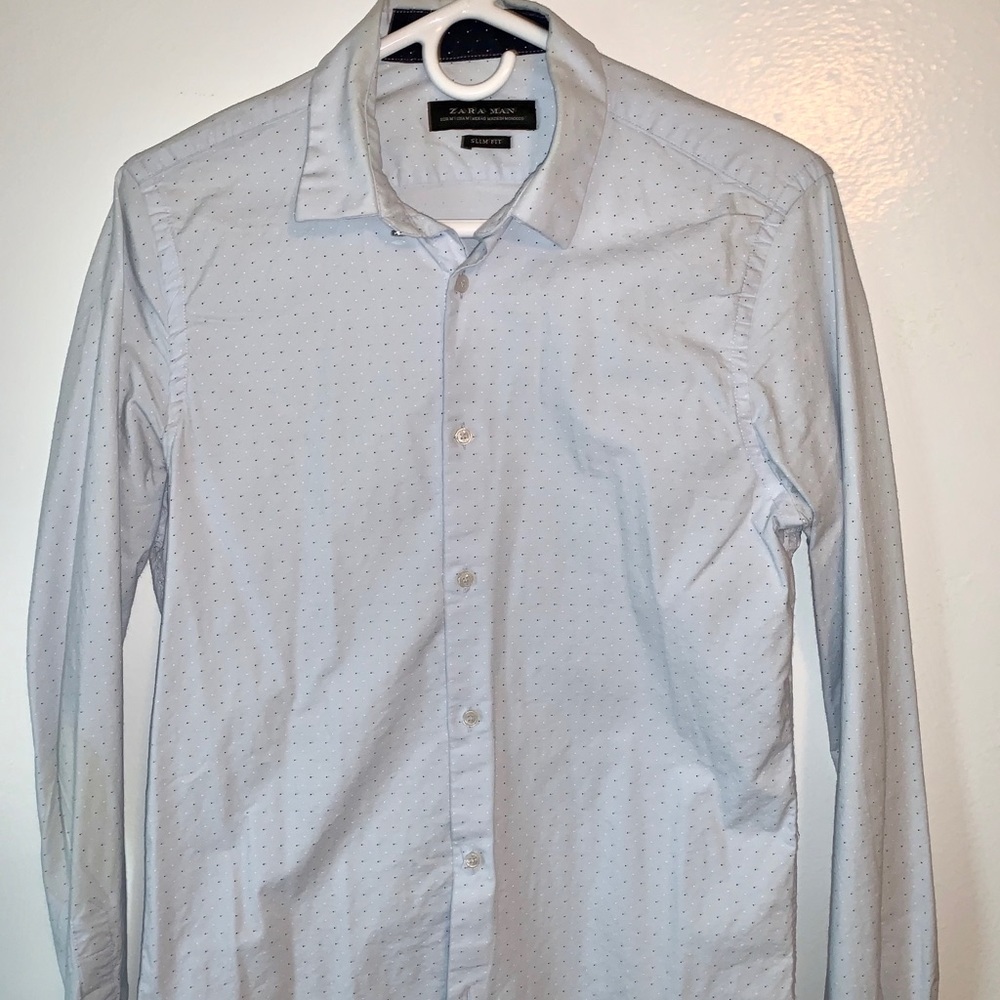Zara Man• Light Blue Button Down with Dots